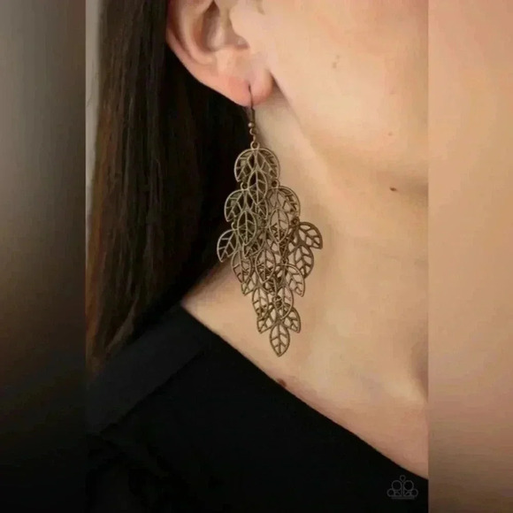Brass Leaf Earrings - Picture 1 of 4